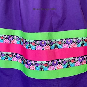 Traditional Ribbon Skirt Solid Purple with Floral Ribbons - X-Large
