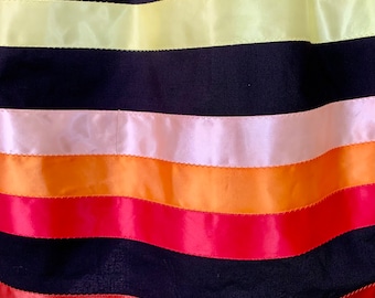 Handmade Ribbon Skirt: Black Luxe Fabric with Sunrise Ribbons - Large