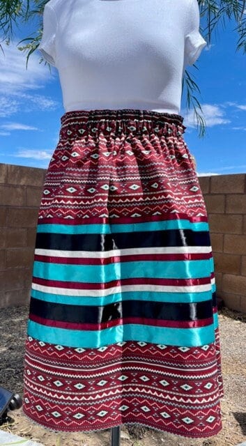 Ribbon Skirt Burgundy Turquoise Ganado Print - XL - Etsy