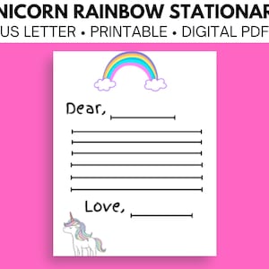 Unicorn Rainbow Girl Editable Stationary, Digital  Download PDF, Printable Stationary, Print at Home Stationary for Kids, Letter Template