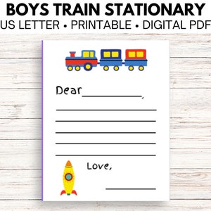 Cute Boys Train Editable Stationary, Digital Instant Download, Printable Stationary, Print at home letterhead for kids, Letter Template,