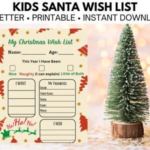 Kids Christmas Santa Wish List, Editable Present List, Printable Santa List, Instant Download, Child Holiday Gift List for Santa, Santa List