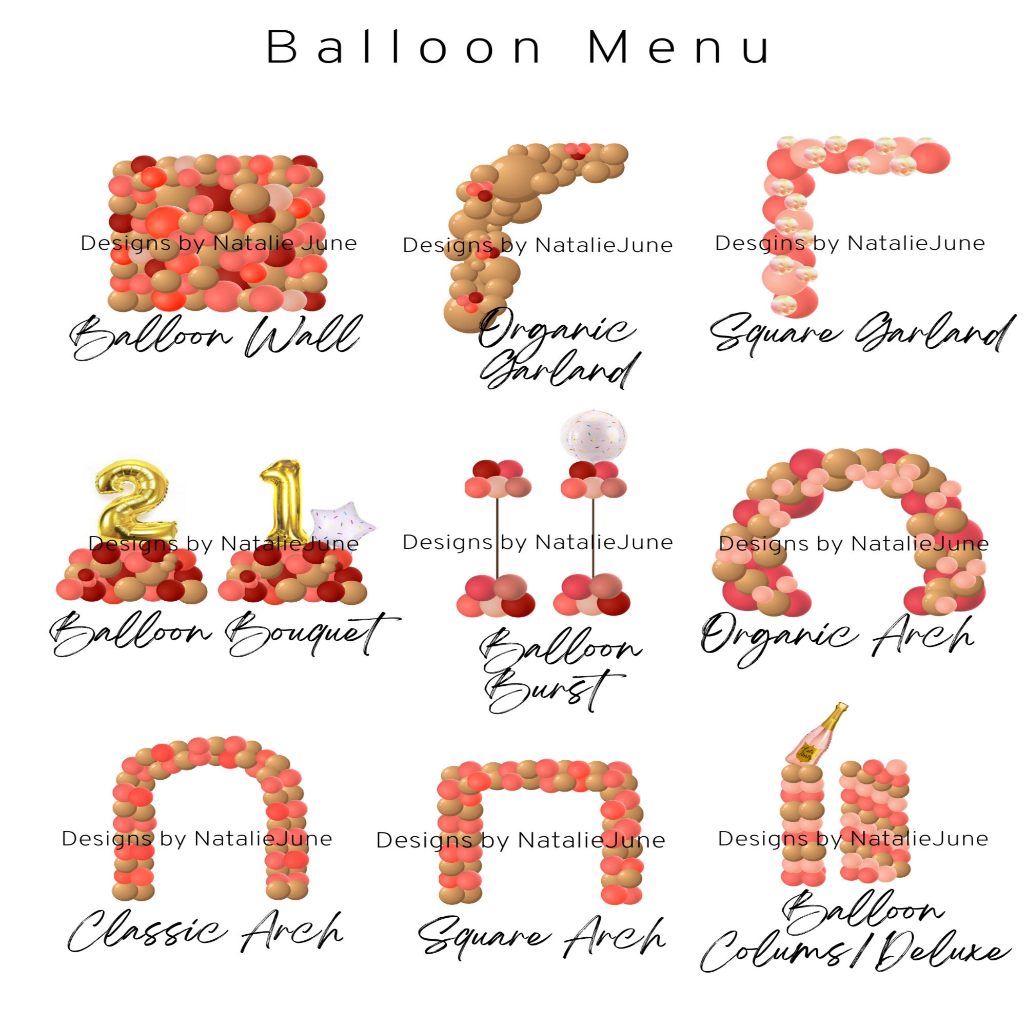 Basic Balloon Menu Etsy