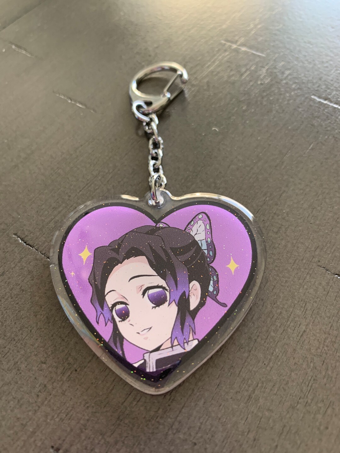 Butterfly Hashira Glitter Heart Keychain Etsy