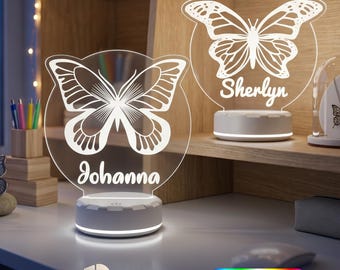 Personalized Butterfly Night Light with Custom Name – Fairy Room Decor, Girls Bedroom LED Lamp, Unique Gift for Kids or Butterfly Lovers