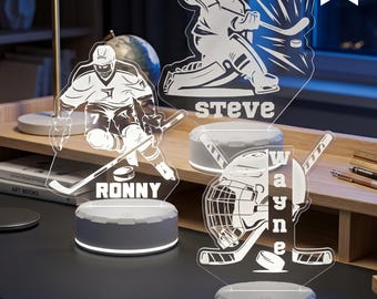 Hockey Personalized LED Night Light - Custom Remote Control, Ideal for Kids' Rooms, Man Caves, Sports Fans & Unique Gifts!