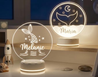 Personalized Mermaid Tail Night Light with Name - Custom Ocean Theme LED Lamp, Kids Room Decor, Magical Bedroom Nightlight Gift for Girls