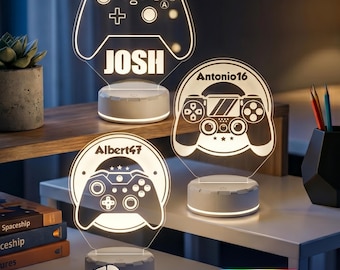 Custom Console Gamer LED Lamp with Name - Personalized Game Controller Light, Gaming Room Decor, Gift for Gamers, RGB Desk Night Lamp