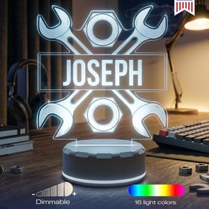 Personalized Mechanic LED Night Light with Custom Name – Garage Decor for Men, Tool Lover Gift, Workshop Desk Lamp for Car Enthusiasts