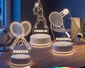Tennis LED Night Light with Name - Custom Sports Lamp for Players - Tennis Gift for Girls or Boys - Kids Room Decor