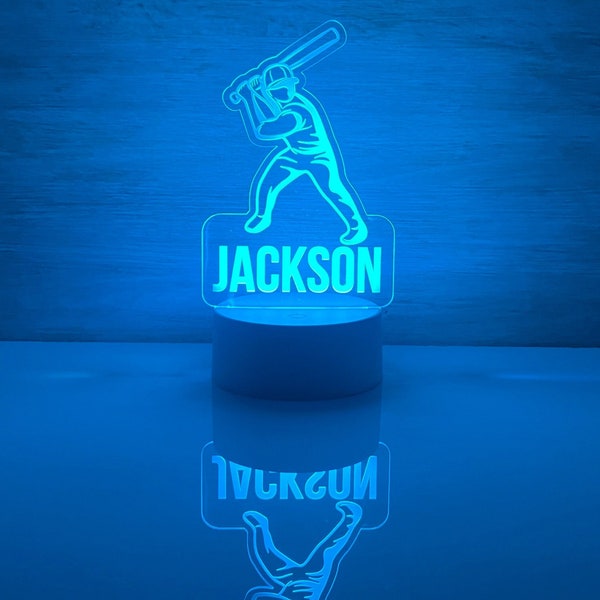 Baseball Player Personalized LED Night Light - Custom Name Gift for Fans, Sports Bedroom, Game Room Decor, Party Enhancer, Remote Included