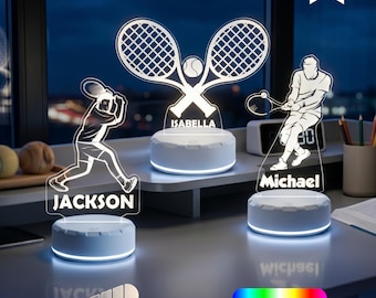 Tennis Racket LED Night Light - Personalized Remote Control, Perfect for Tennis Enthusiasts, Active Ambiance & Unique Gifts!