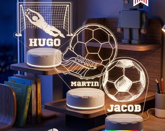 Personalized Soccer LED Night Light - Custom Engraved Lamp with Name - Bedroom Decor for Boys and Kids - Sports Gift for Soccer Players