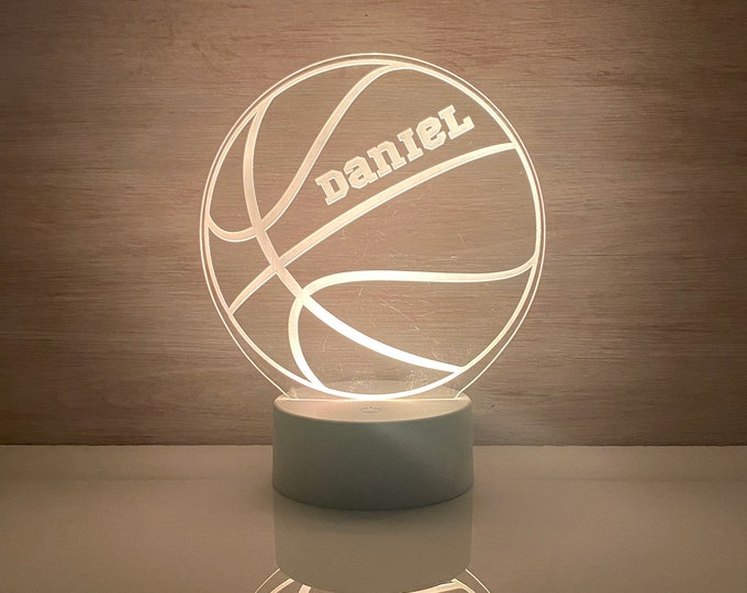 Basketball Personalized LED Night Light - Custom Gift for Fans, Sports Bedroom, Game Room Decor, Party Enhancer, Remote Included