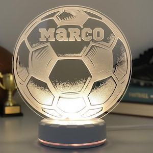 Personalized Soccer RECHARGEABLE LED Night Light - Custom Gift for Fans, Sports Bedroom, Game Room Decor, Birthday Gift. Gift for Dad.