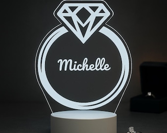 Diamond Ring Elegance LED Night Light - Personalized Remote Control, Perfect for Romantics, Sparkling Vibes & Unique Gifts!