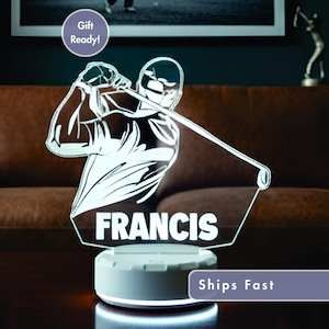 Golf Swing LED Lamp with Name – Personalized Golfer Gift – Custom Sports Light – Golf Room Decor – Men’s Golf Night Lamp