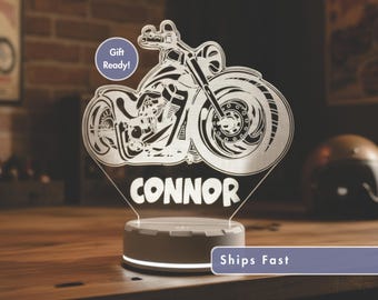 Custom Motorcycle LED Lamp with Name - Personalized Biker Gift, Motorcycle Lover Decor, Man Cave Night Light, Unique Gift For Men