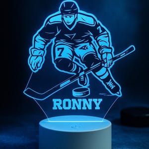 Hockey Personalized LED Night Light - Custom Remote Control, Ideal for Kids&#39; Rooms, Man Caves, Sports Fans & Unique Gifts!
