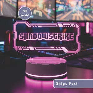 Custom Gamer Tag LED Light - Personalized Gaming Name Sign for Desk Setup, RGB Night Light for Streamers, Teens, or Gamer Room Decor