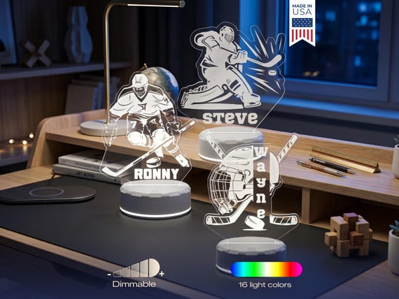 Hockey Personalized LED Night Light - Custom Remote Control, Ideal for Kids' Rooms, Man Caves, Sports Fans & Unique Gifts!