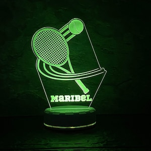 Personalized Tennis RECHARGEABLE LED Night Light - Custom Gift for Fans, Sports Bedroom, Game Room Decor, Birthday Gift. Gift for Dad.