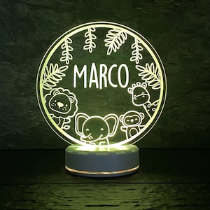 Personalized Rechargeable Lion, Giraffe, Monkey, and Elephant Night Light - Custom LED Animal Lamp for Kids, Unique Room Decor, Perfect Gift