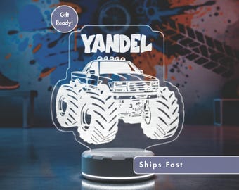 Monster Truck LED Lamp with Name - Personalized Gift for Boys, Custom Off-Road Light, Unique Kids Room Decor, Car Lover Night Light
