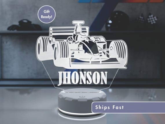 Personalized Race Car Lamp - Custom Name Night Light for Boys - Racing Room Decor Gift for Car Lovers, Drivers, and Motorsport Fans