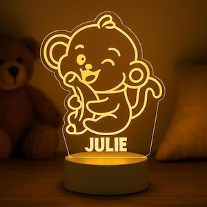Monkey LED Night Light - Personalized Remote Control, Great for Kids&#39; Rooms, Nurseries, Animal Lovers & Unique Gifts!