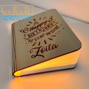 Personalized  Book Wood Engrave Light , Customized Magnetic Lamp, Night Light Book Lamp, 6-8 Hours of battery. Wedding Gift. Custom Lamp