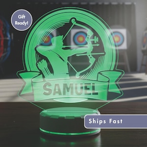 Personalized Archery Night Light with Name - Custom Archer LED Lamp for Boys Room, Bow and Arrow Decor, and Unique Gift for Archers