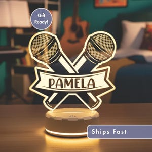 Personalized Singer LED Night Light with Custom Name – Music Lover Gift, Microphone Stage Decor, Unique Light for Performers or DJ Karaoke