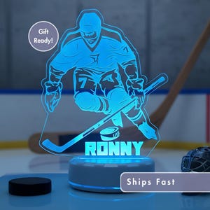 Hockey Personalized LED Night Light - Custom Remote Control, Ideal for Kids' Rooms, Man Caves, Sports Fans & Unique Gifts!