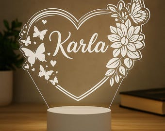 Heart with Flowers LED Night Light - Personalized Remote Control, Perfect for Romantic Souls, Floral Ambiance & Unique Gifts!