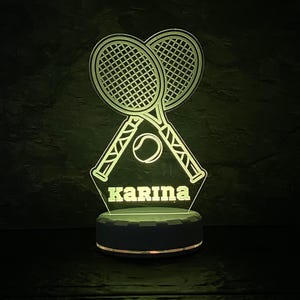 Personalized Tennis RECHARGEABLE LED Night Light - Custom Gift for Fans, Sports Bedroom, Game Room Decor, Birthday Gift. Gift for Dad.