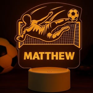Luz nocturna de fútbol personalizada: lámpara LED de fútbol personalizada para jugadores, regalo perfecto para fanáticos del fútbol, decoración de sala deportiva para entusiastas del fútbol.