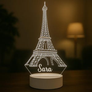 Eiffel Tower Personalized LED Night Light - Romantic Decor, Bedroom, Travel-Themed Space, Remote Control Included