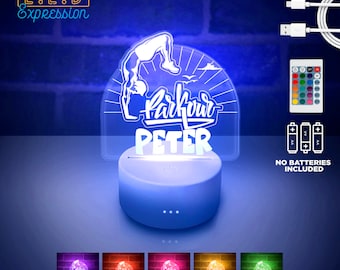 Parkour Personalized LED Night Light. Perfect Gift for Kids' Room!  Lamp with Remote Control & LED Lights. Parkour Gift for Boys