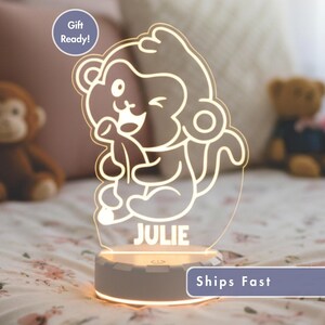 Personalized Monkey LED Night Light with Custom Name – Cute Animal Nursery Lamp, Baby Shower Gift, Kids Room Decor for Boys or Girls