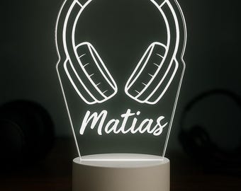 Headphones Music LED Night Light - Personalized Remote Control, Perfect for Music Lovers, Relaxation & Unique Gifts!