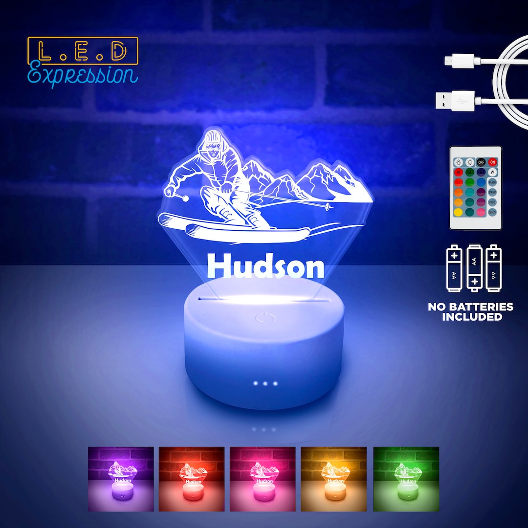 Snowboard LED Night Light Personalized Remote Control, Perfect for
