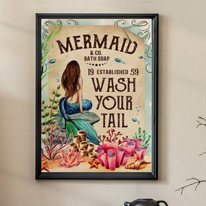 Mermaid And Co Bath Soap Wash Your Tail Poster, Vintage Wall Art, Vintage Art