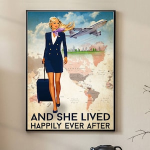 Flight Attendants And She Lived Happily Ever After Poster, Poster For Flight Attendants, Flight Attendant Poster, Home Decor, Wall Art