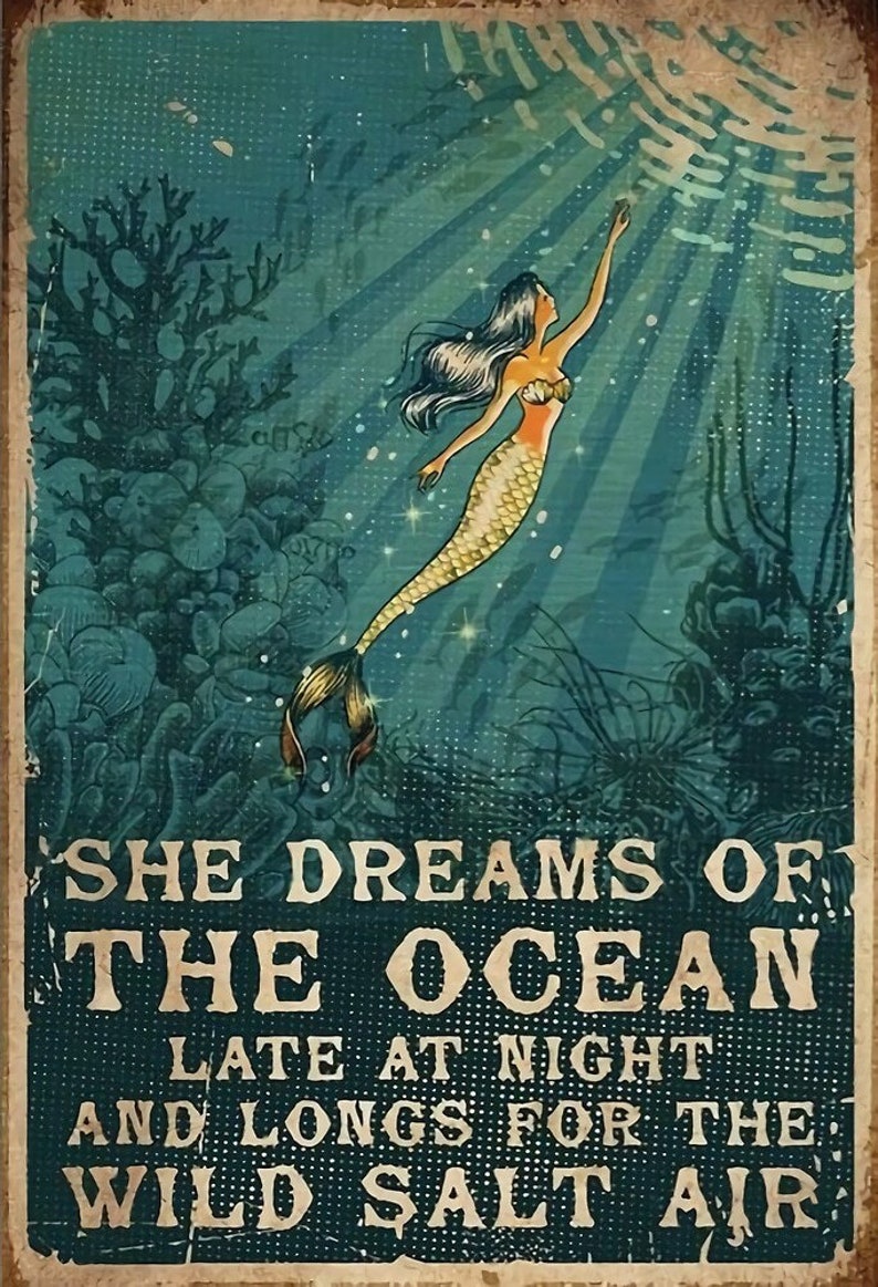 HAIMAX Targa In Metallo “She Dreams Of The Ocean” – 20x30 Cm – Vintage – Decorazione Parete