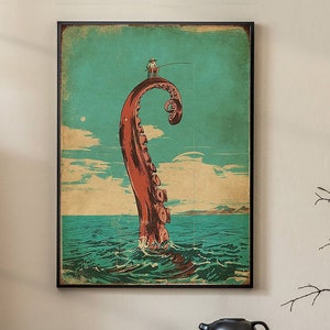 Fun Angeln Oktopus Poster, Angeln Liebhaber Poster, Oktopus Poster, Vintage Poster, Wandkunst, Poster 30,5x43 cm