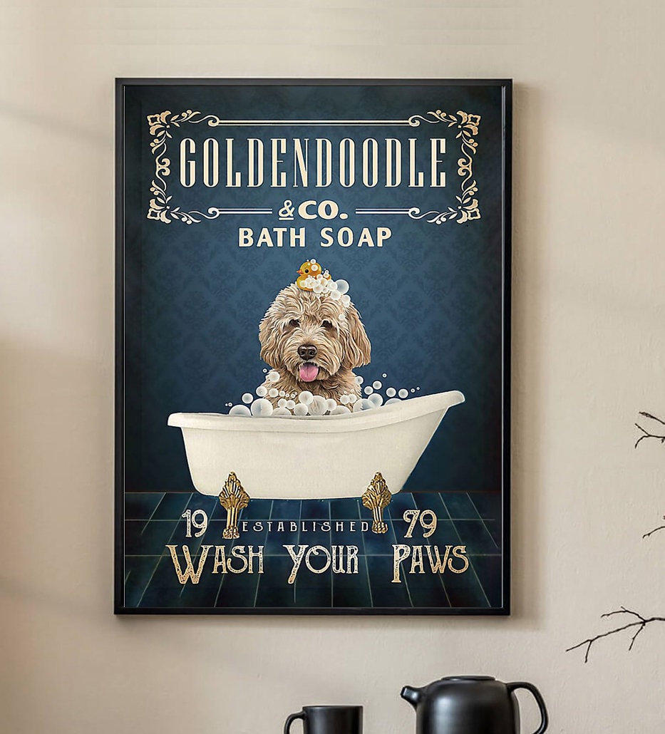 Goldendoodle Co Bath Soap Wash Your Paw Poster, Goldendoodle Dog Poster