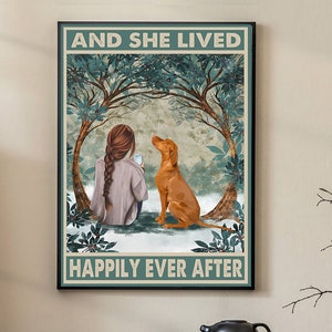 Póster de niña y perro vizsla, "Y vivieron felices para siempre", póster para amantes de los perros, póster de perro, póster de decoración de dormitorio con animales, arte mural