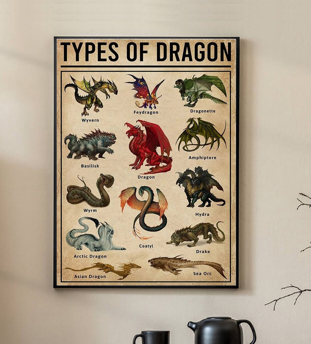 Types of Dragon Poster Dragon Poster Vintage Poster Wall Etsy