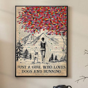 Just A Girl Loves Dog And Running Poster, Poster del maratoneta, Poster del cane, Poster della corsa, Poster dell'amante dei cani, Poster degli animali, Arte della parete